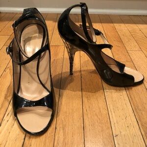 Giuseppe Zanotti Black Patent Crystal Mosaic Heel Sandals Size 39 Italy